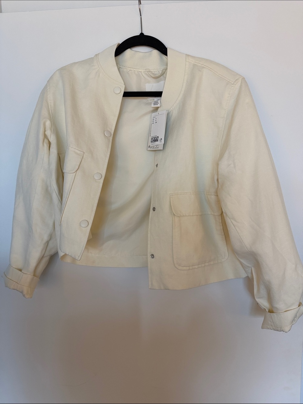 H&M Cream Cropped Bomber Jacket